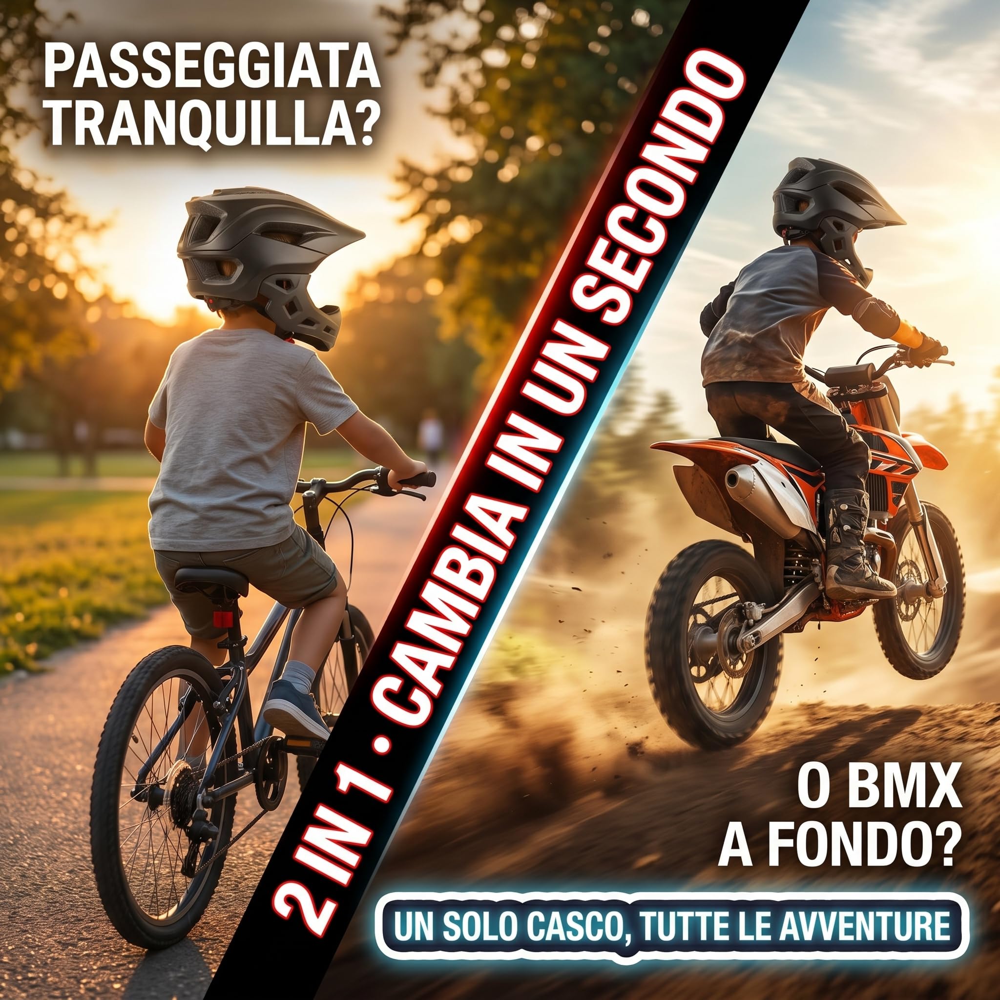 Casco da Bici per Bambini 2 in 1, Casco Integrale da BMX Dirtbike Skateboard Mountain Bike con Mentoniera Staccabile, per Bambini Adolescenti Adulti 5 8 Anni