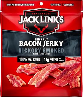 Jack Link's Hickory Smoked Bacon Jerky - 11g Protein, 100% Thick Cut Real Bacon, Keto Friendly Snack, 2.5 oz Bag