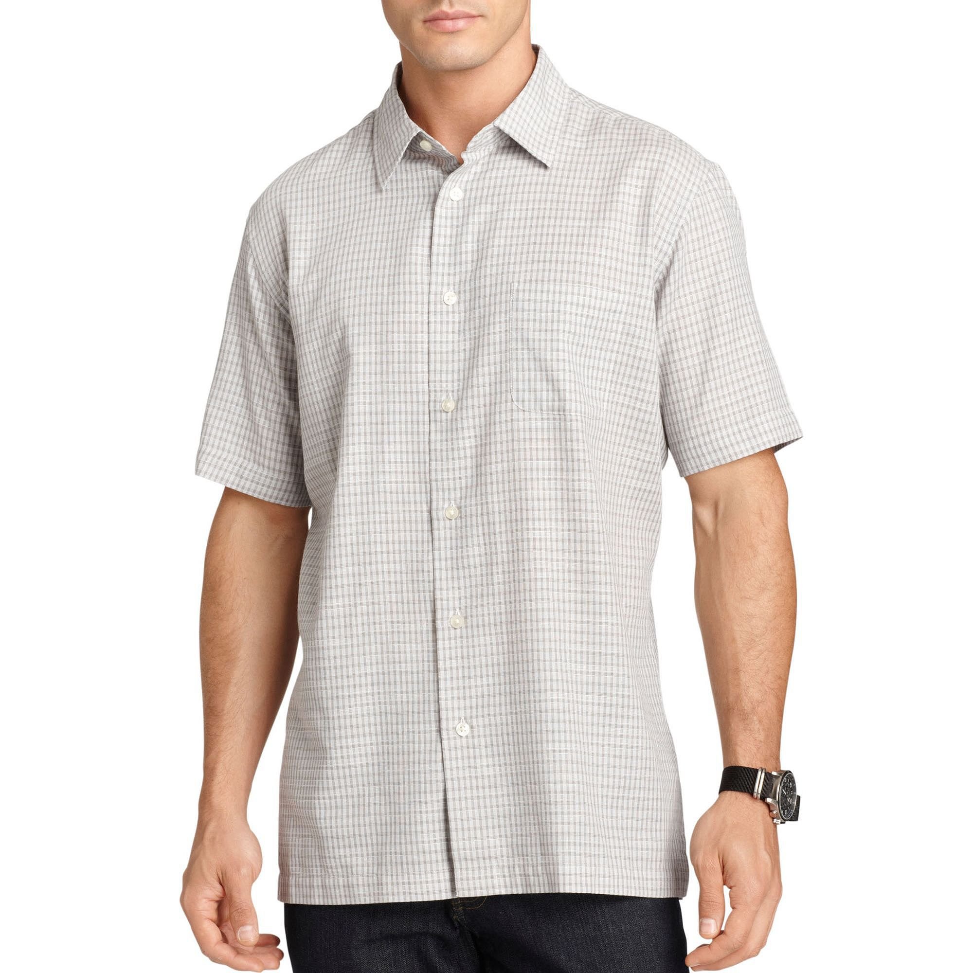 Van Heusen Men's Short Sleeve Monochrome Check Button-Down Shirt
