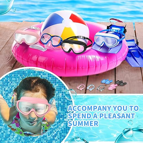 Miniatura 6 de Paquete de 3 gafas de natación para adultos, gafas anchas de natación sin fugas, gafas antivaho, con clips para la nariz, tapones para los oídos