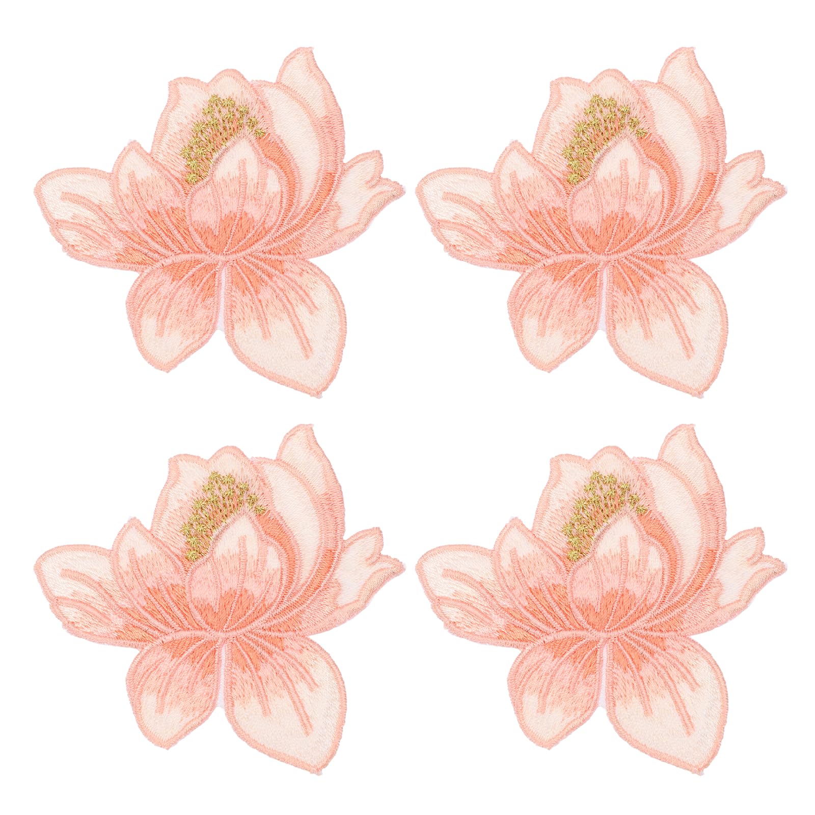 sourcing map Lotus Iron on Patches, 8x8cm Blooming Lotus Embroidered Applique Flower Sew on Badge Patch for Clothing Backpacks Jackets Hats Repairing Decoration, 4pcs, Apricot