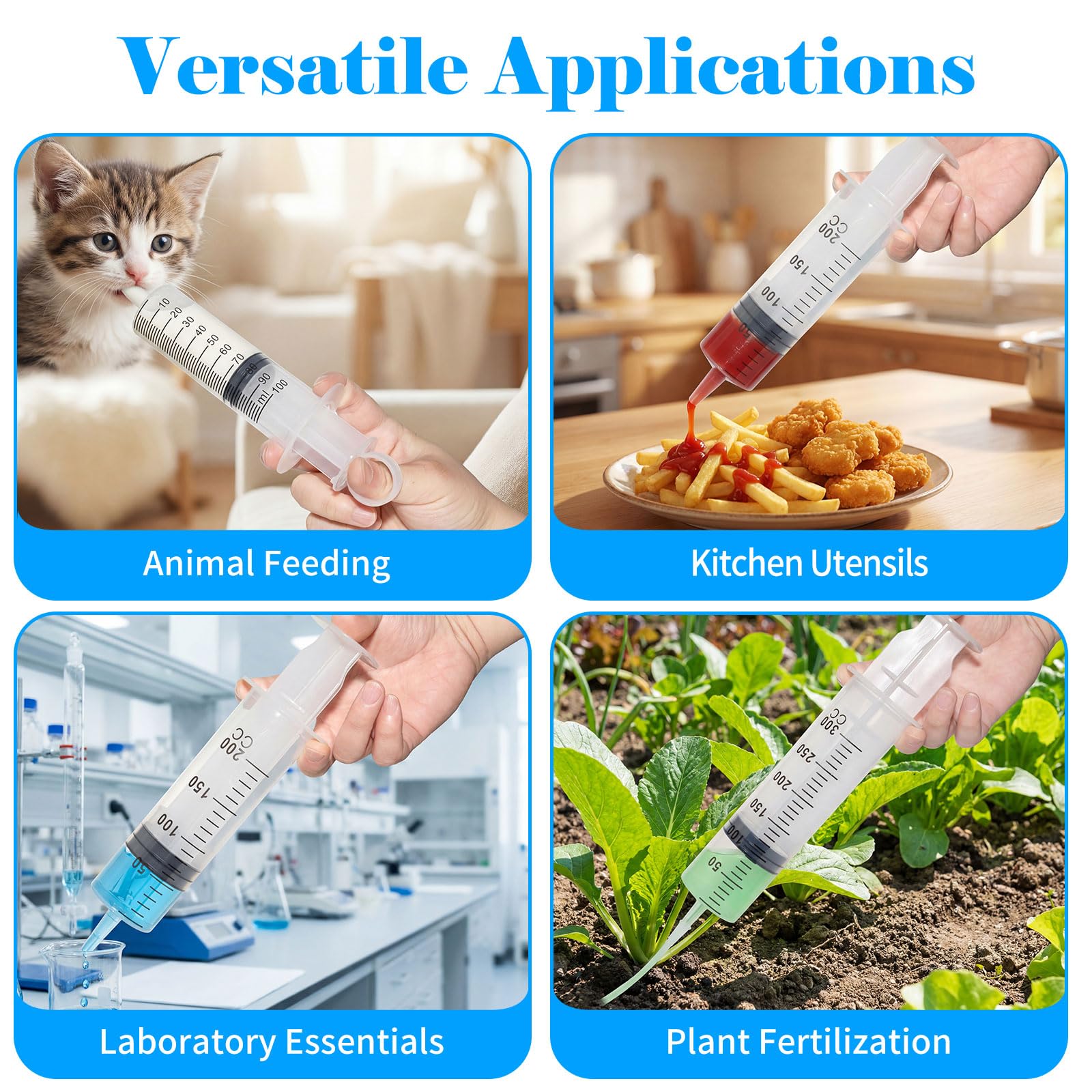 4PCS Grosse Seringue 100ml200ml300ml, Plastique Seringue a huile avec Tuyau | Sans Aiguille, Comprend 4 tuyaux de 30cm et des adaptateurs, pour Laboratoire Science Industrie Arrosage Mesure De Liquide