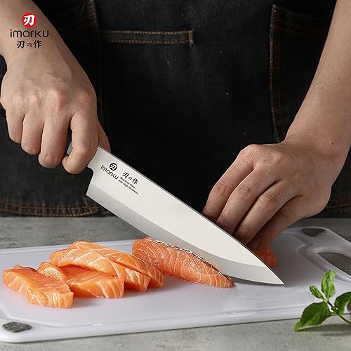 Miniatura 7 de imarku Cuchillo de chef profesional japonés de 8 pulgadas, cuchillo de pelar de acero inoxidable de alto carbono, mango ergonómico, afilado, borde