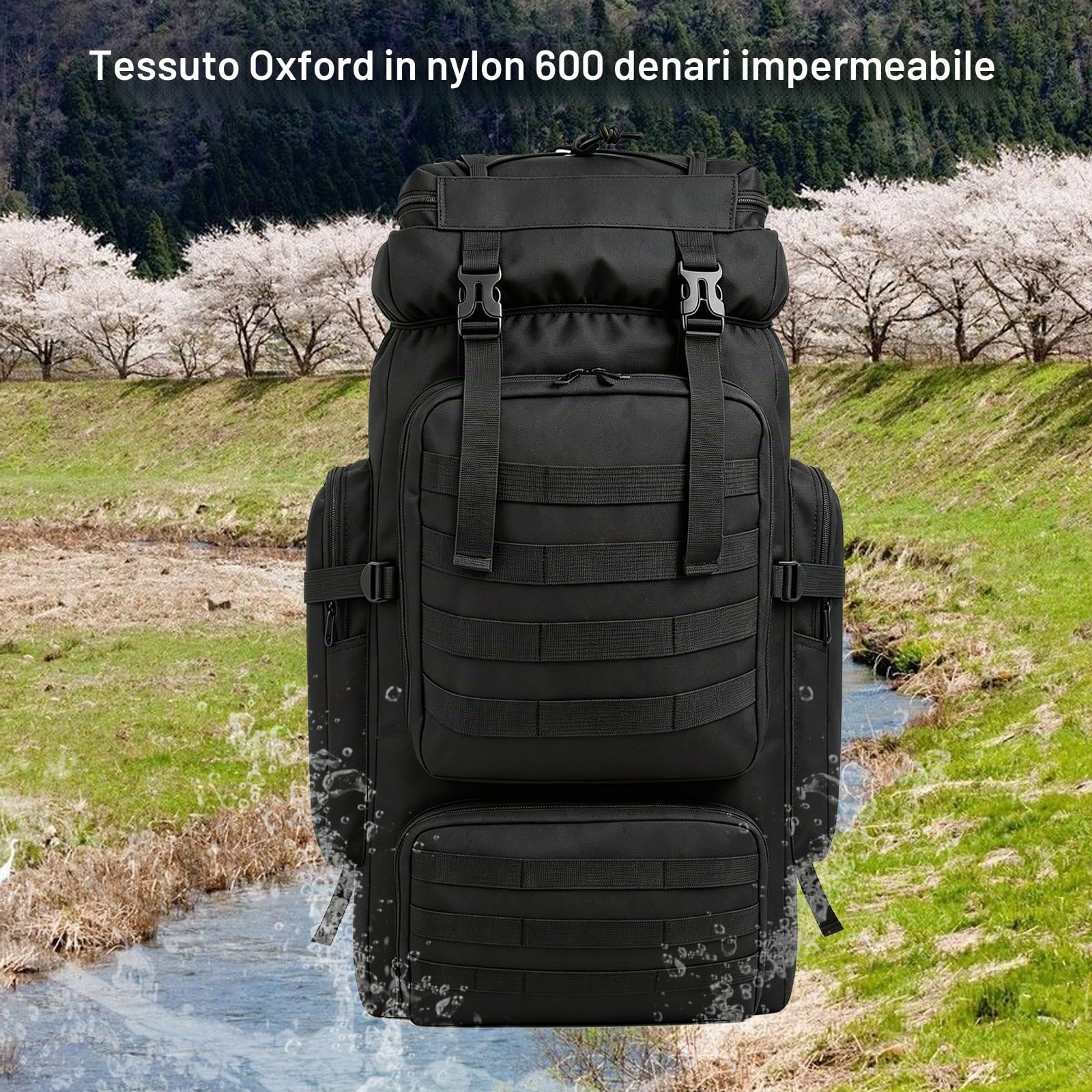 80L Campeggio trekking zaino, 80 litri di grande capacità di corsa esterna Arrampicata Alpinismo Bagaglio a mano Borsa zaino, Trekking Zaino in spalla per le donne degli uomini, nero
