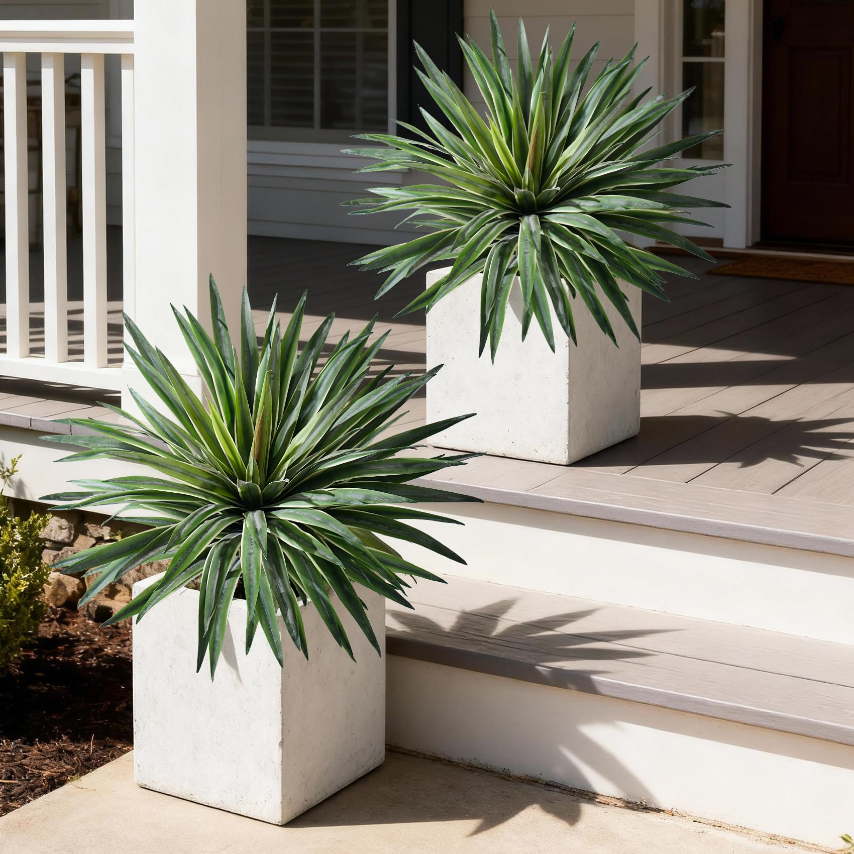 Lot de 2 pots d'agave artificiels pour intérieur et extérieur - Toucher réaliste - Pour la maison, le salon, le bureau, la salle de bain, le jardin, le porche, la terrasse (53,3 cm, blanc)
