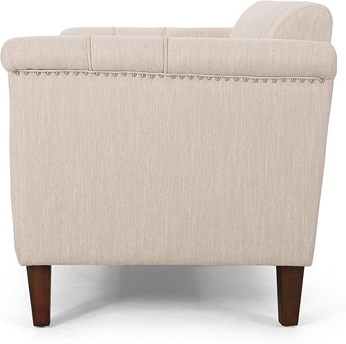 Miniatura 10 de Christopher Knight Home Shelby Contemporary Channel Stitch Fabric 3 Seater Sofa Beige  Espresso