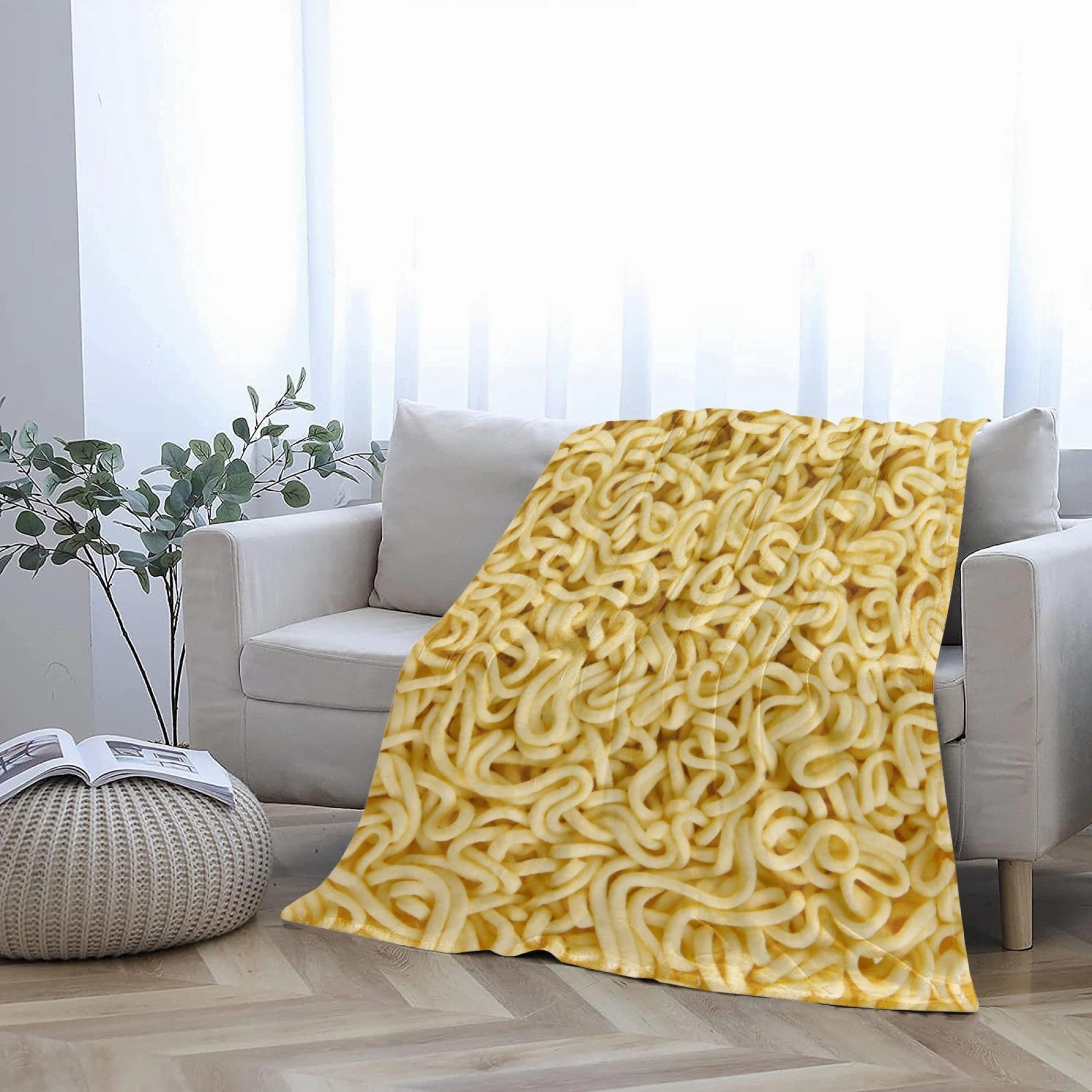 Neuheit Instant Nudeln, lustige, realistische Lebensmittel-Überwurfdecken, Ramen-Texturdruck, Flanell-Fleecedecke für Schlafzimmer, Wohnzimmer, Sofa, Couch, Bett, Büro, Schoß, 127 x 101,6 cm