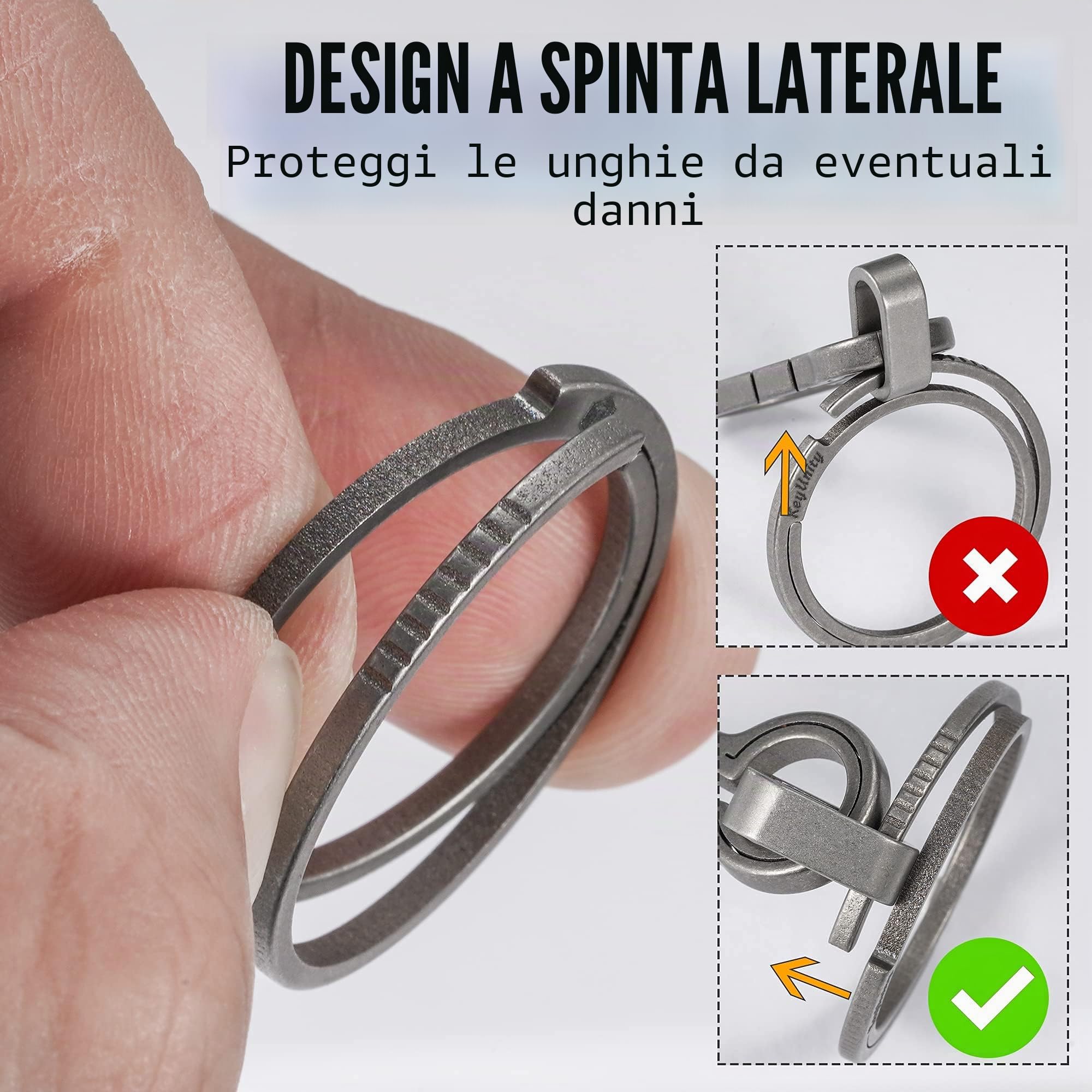 KeyUnity Anelli Portachiavi piatto in lega di titanio, anello diviso a spinta laterale Facile accesso a chiavi (Esistono molte varianti, il numero di portachiavi si basa sull'immagine principale)