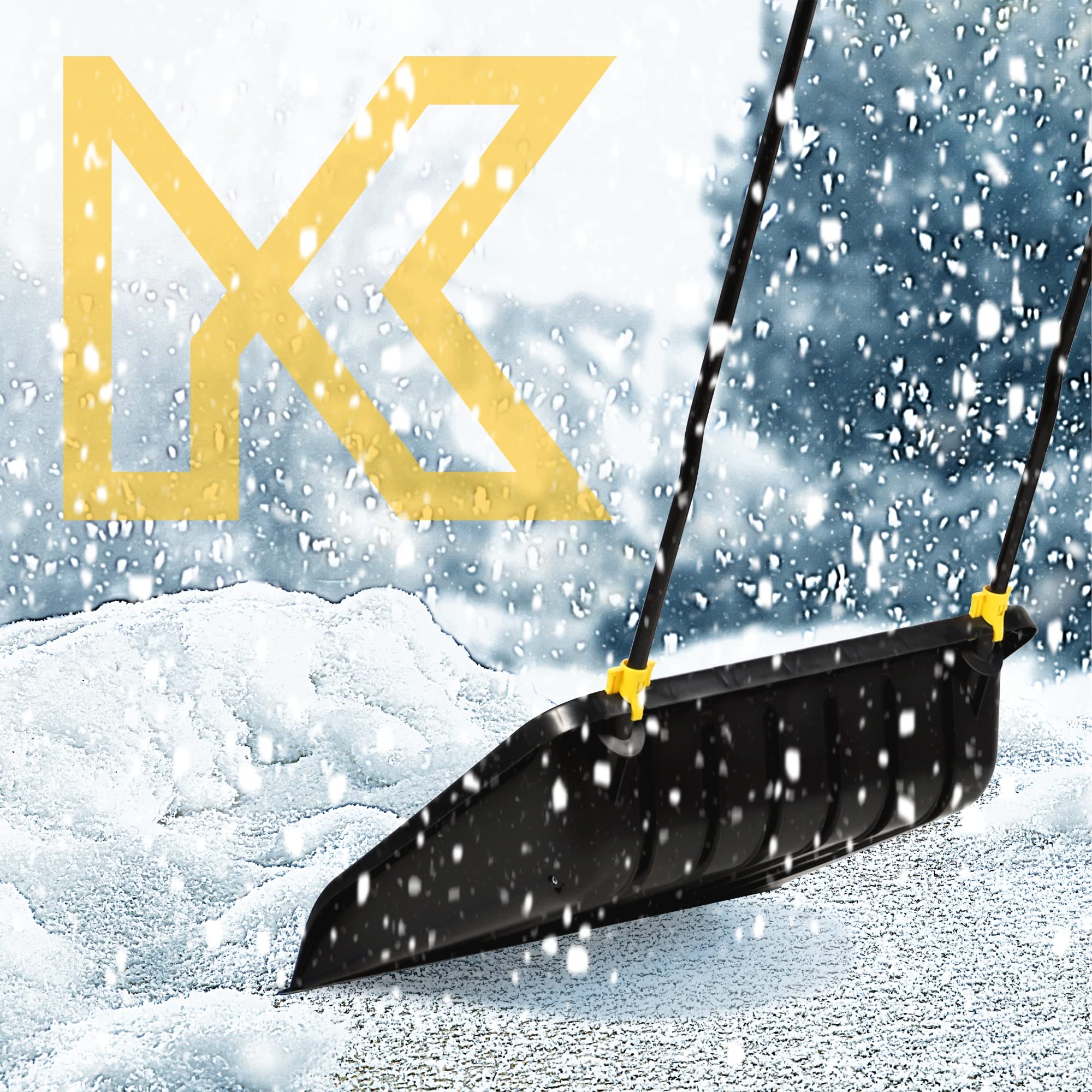 KADAX Pelle à Neige en Plastique dotée d'une Ferrure en Aluminium, Outil de Déneigement Robuste et Efficace avec Manche en Métal, Traîneau à Neige (Noir)