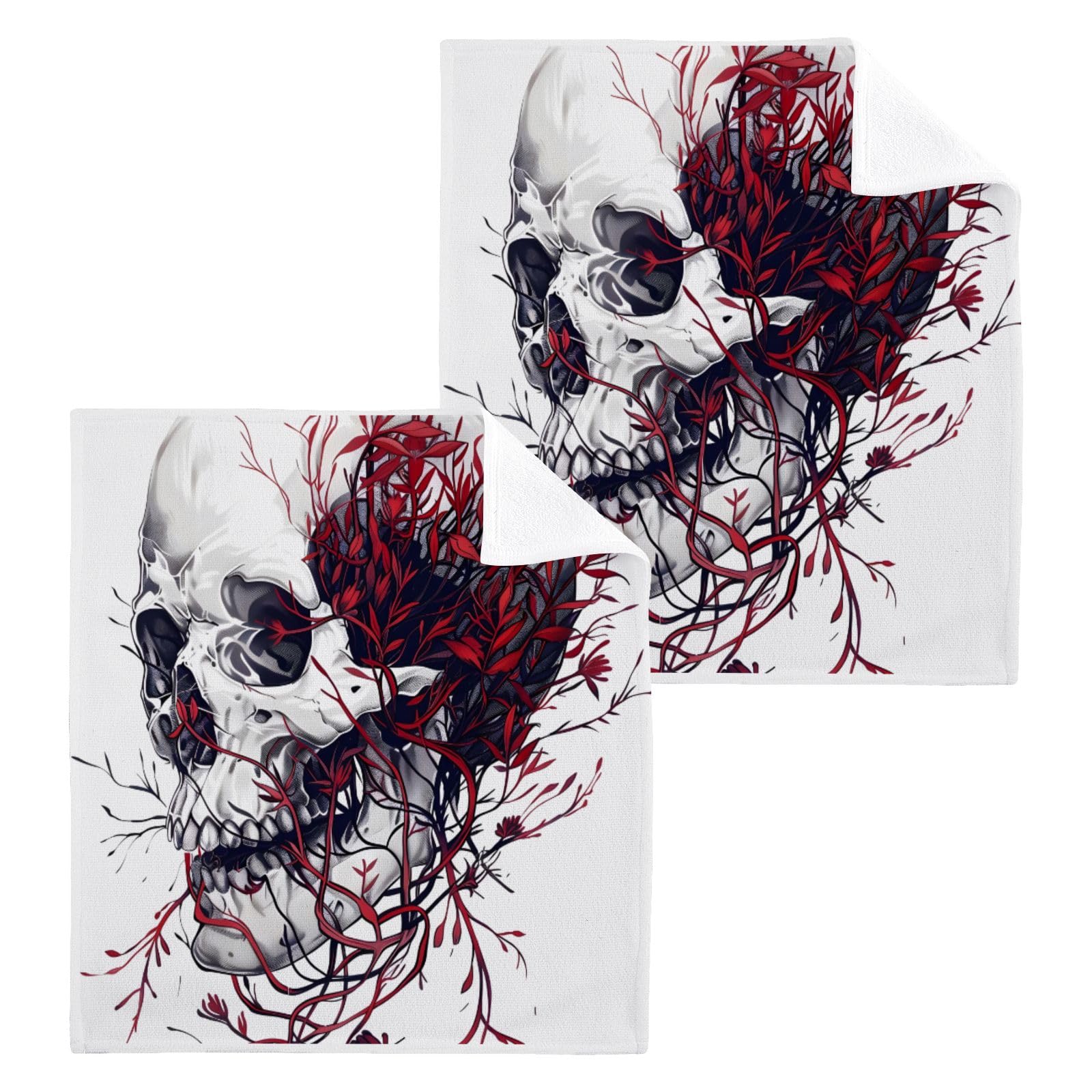 ALAZA Wash Cloth Set 100% Cotton Fingertip Towels Face Cloths Sets Skull 1 Highly Absorbent Soft Feel Set of 2