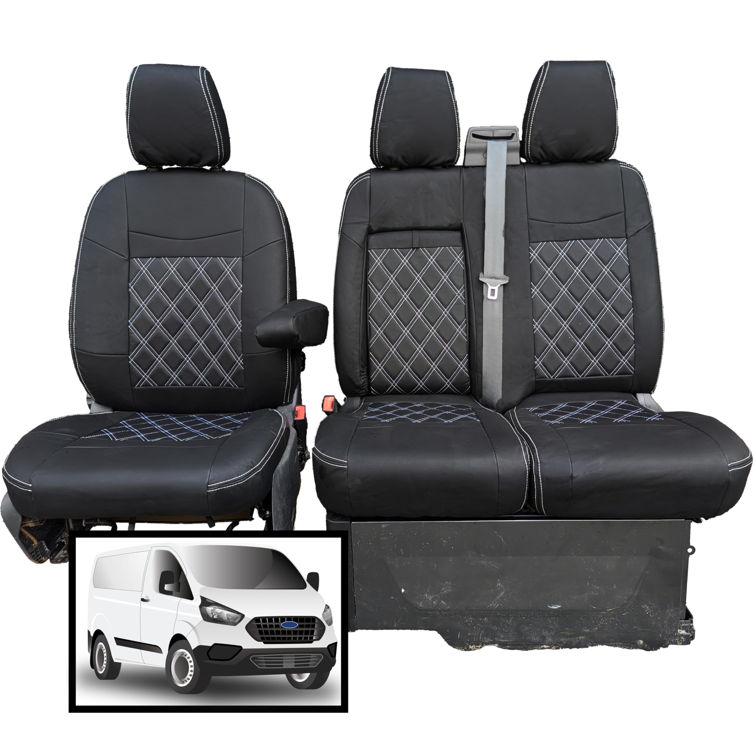 Coprisedili Posteriori Impermeabili UK Custom Covers Per Ford Tourneo Custom (2013-2023) – Nero, Su Misura, Con Retro In Cotone 600 Denari