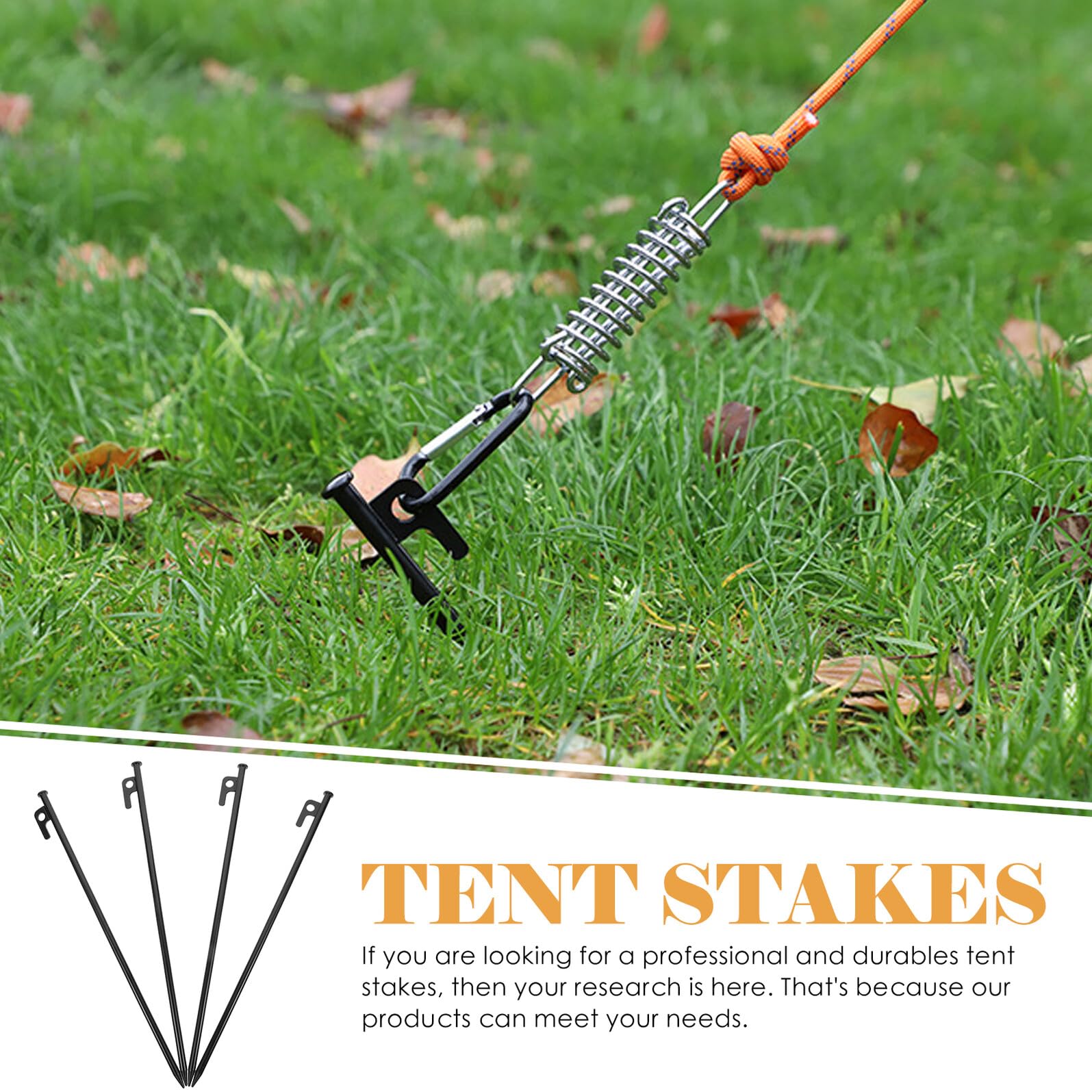 4 pièces Piquets de Tente Métal Renforcé Piquets Sol Résistants Anti Camping Extérieur Stabilisation Auvent et Tentes
