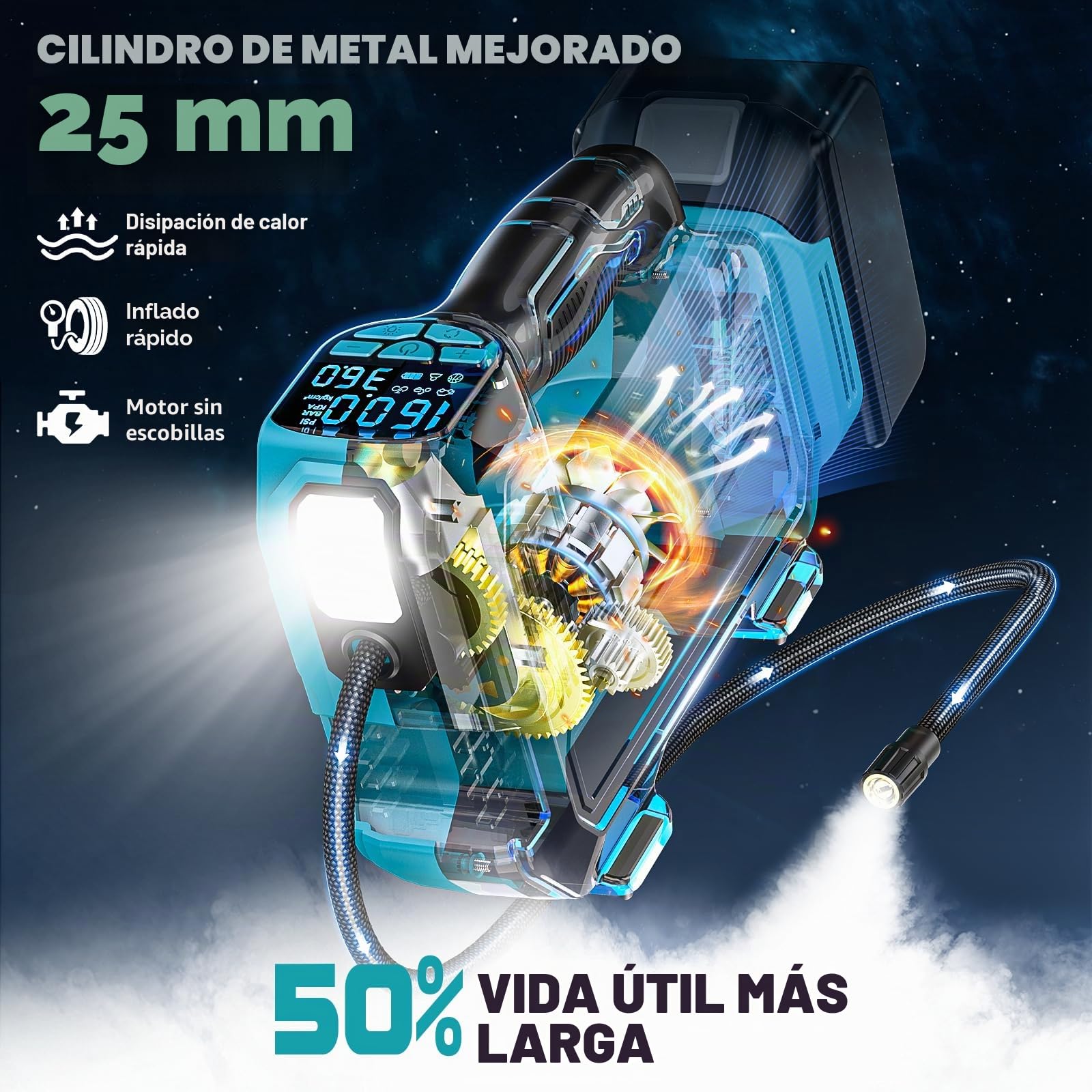 Ecarke compresor aire portatil Compatible con Ma-kita 18V Baterías, 11Bar Inflador Ruedas Coche,con Manómetro Digital, Tubo Extensión y Boquilla para Coche, Moto, Bicicleta(Solo Productos)-Azul Marino