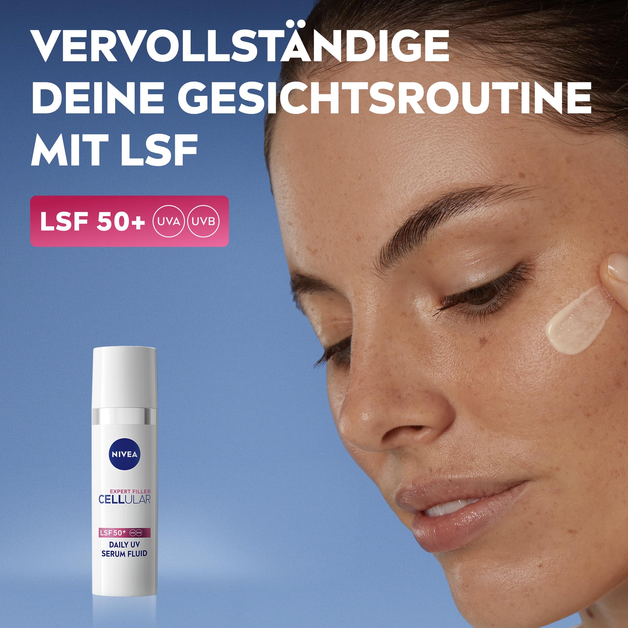 NIVEA Cellular Expert Filler Hyaluron-Serum mit LSF 50+, leichtes und schnell einziehendes Serum mit purem Hyaluron, Gesichtspflege für geglättete Falten, Tägliches UV Serum Fluid (30 ml)