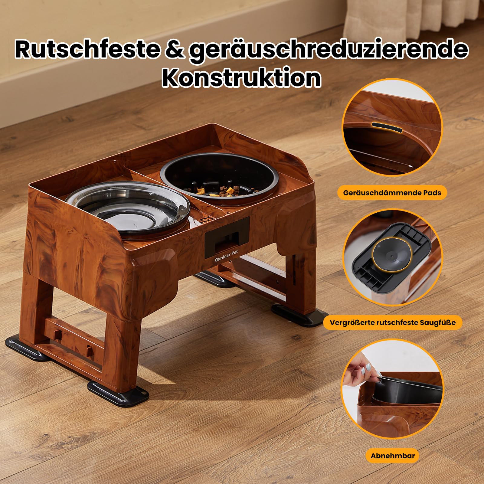 Gardner Pet Erhöhter Hundenapf, 2-in-1 Auslaufsicher, Mittlere Große Hunde | Wassernapf & Langsamfutternapf, Höhenverstellbarer Napfständer, 5 Höhen, Rutschfest