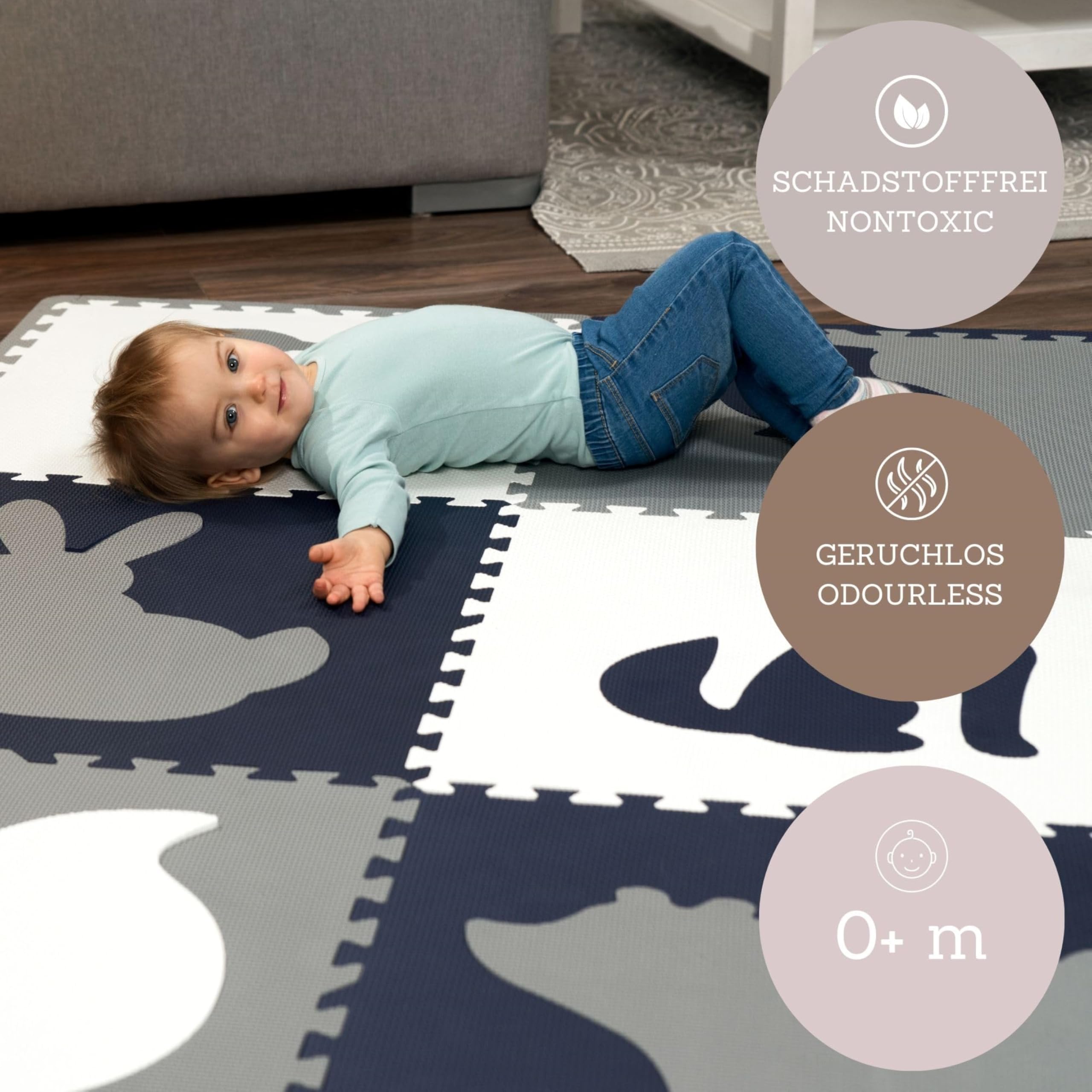 Hakuna Mat Tapis Puzzle élégant pour bébés 90x90 cm | 9 plaques de 30 x 30 cm - Tapis de jeu 20 % plus épais et plus doux - Sans substances nocives