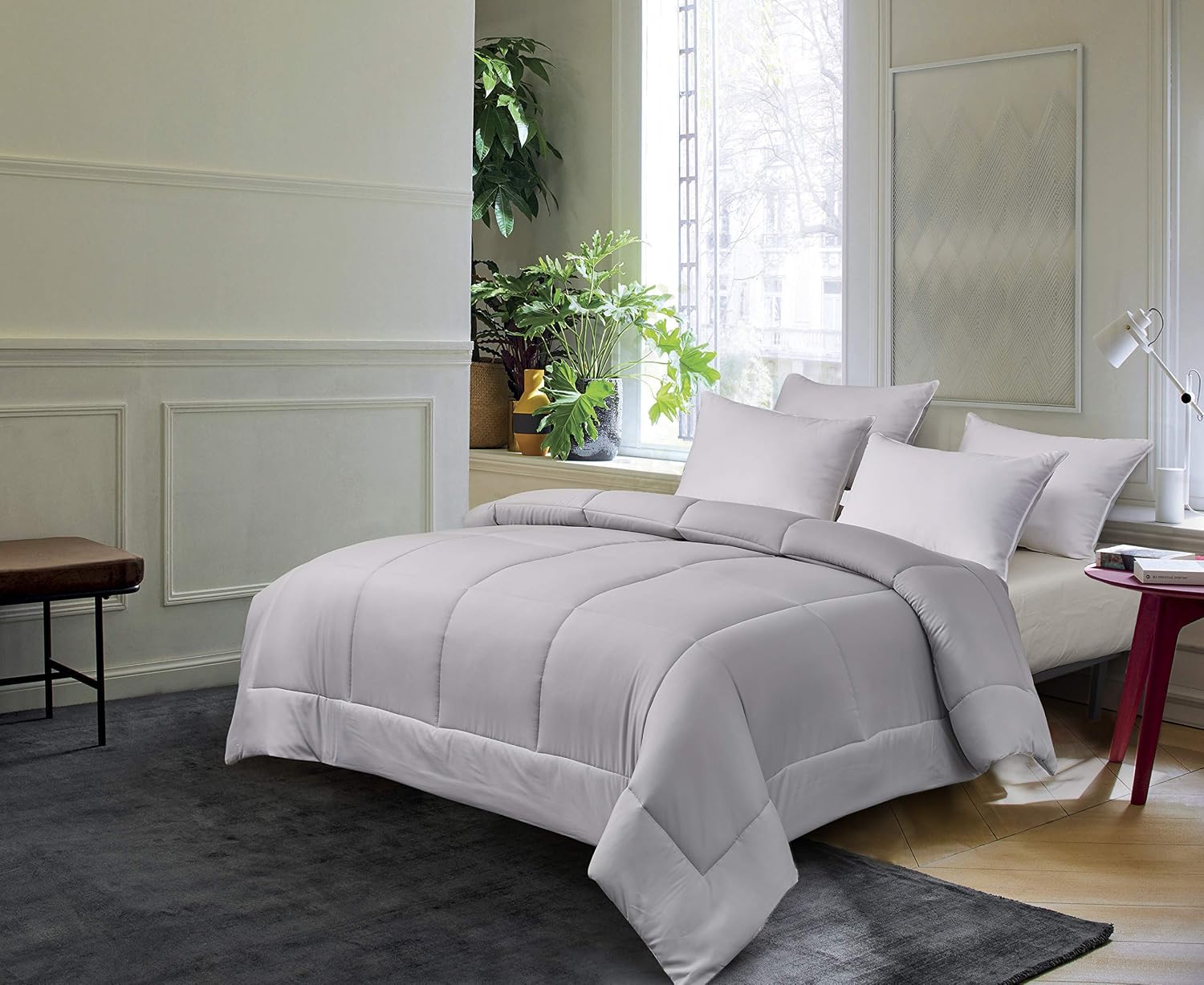 Blue Ridge Home Fashions Microfiber Two-Tone Reversible Down Alternative All Season Comforter-Hypoallergenic Polyester Fill, Model: 130403