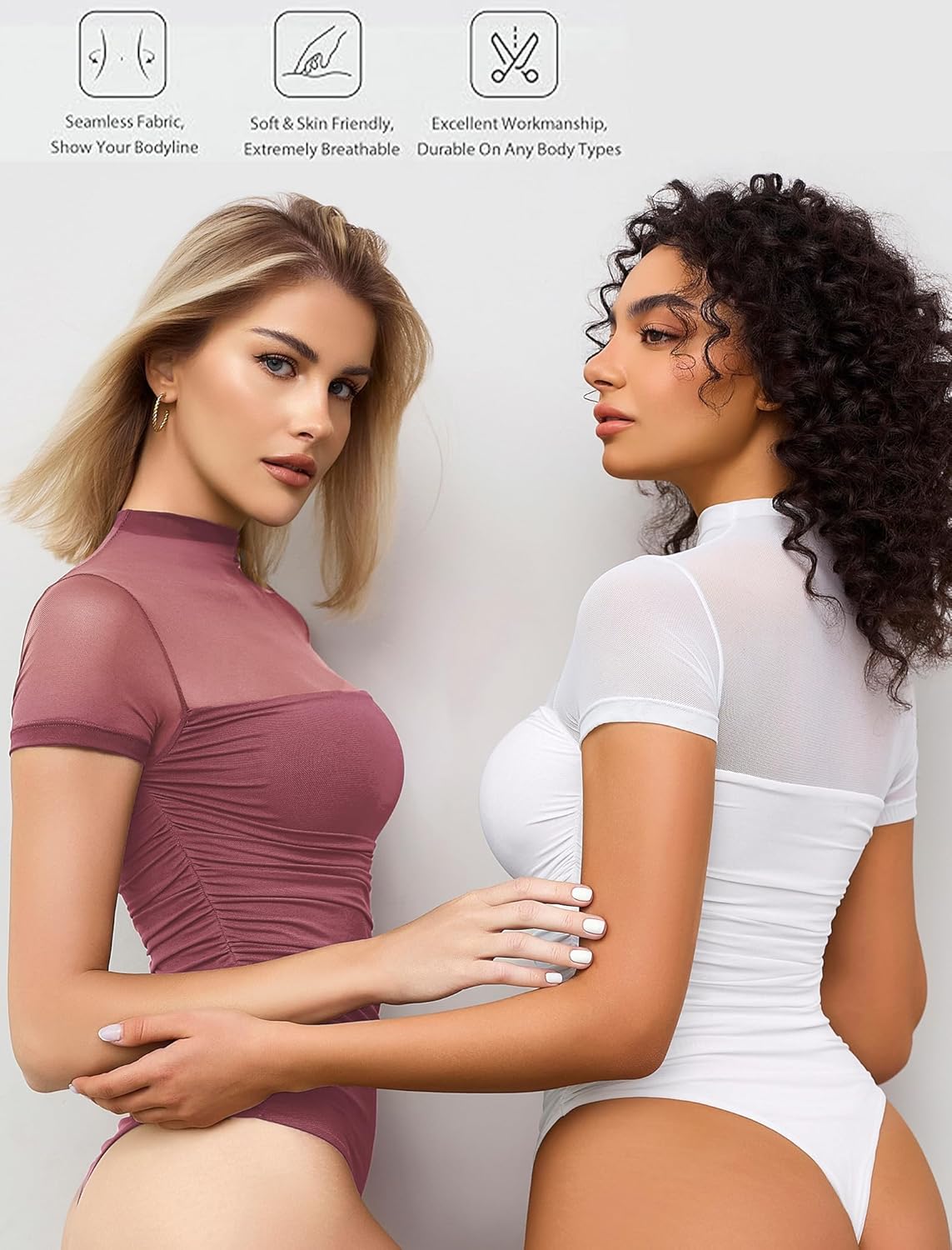Avidlove Women's Short Sleeve Bodysuit Turtle Neck Body Suits Mesh One Piece Leotard Going Out Tops Date Outfits