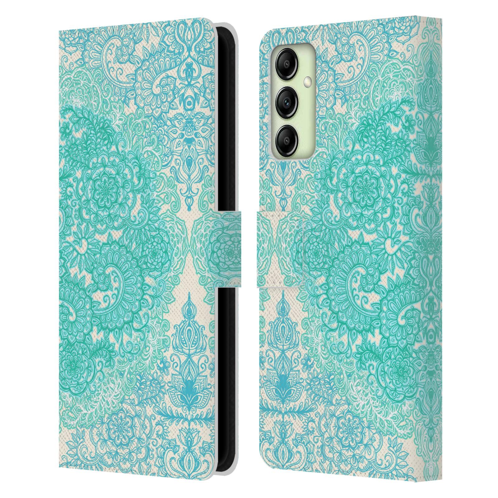 Head Case Designs Officially Licensed Micklyn Le Feuvre Mint Green and Aqua Floral Patterns Leather Book Wallet Case Cover Compatible with Samsung Galaxy A14 / 5G