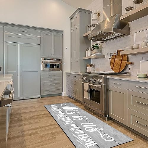 Miniatura 6 de Farmhouse - Juego de 2 tapetes de cocina antideslizantes y gruesos, de grano de madera, impermeables, antifatiga, para el suelo de la cocina,