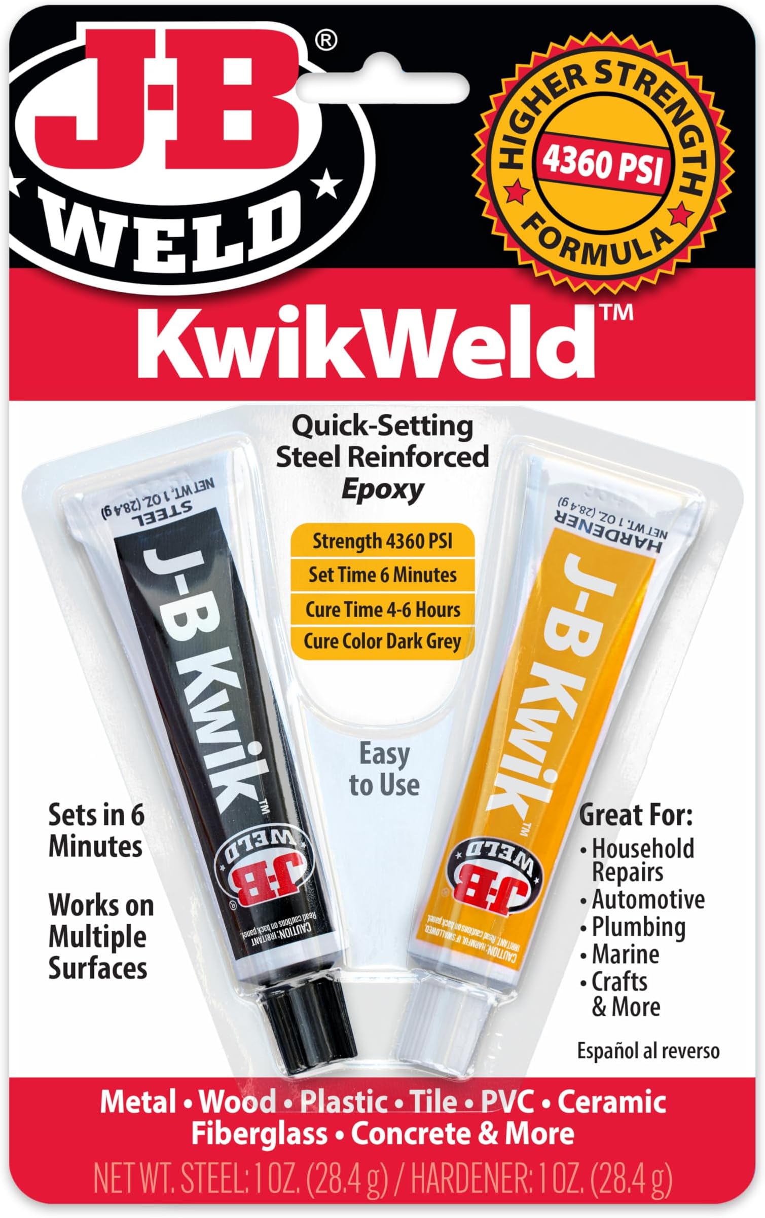 J-B Weld 8276 KwikWeld Quick Setting Steel Reinforced Epoxy - Dark Grey 2 oz