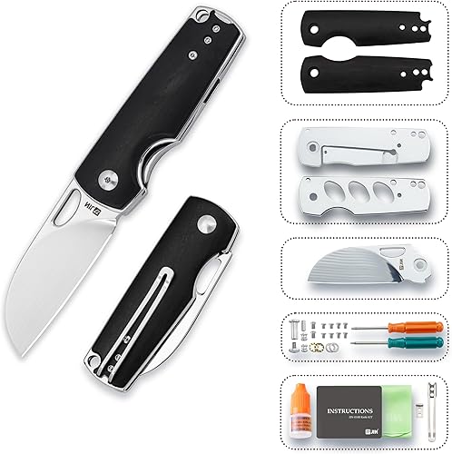 JIN Vaquero Navaja de bolsillo para hombre, hoja de damasco pulida de 2.75 pulgadas, EDC plegable con mango de madera de ébano, kit de bricolaje con