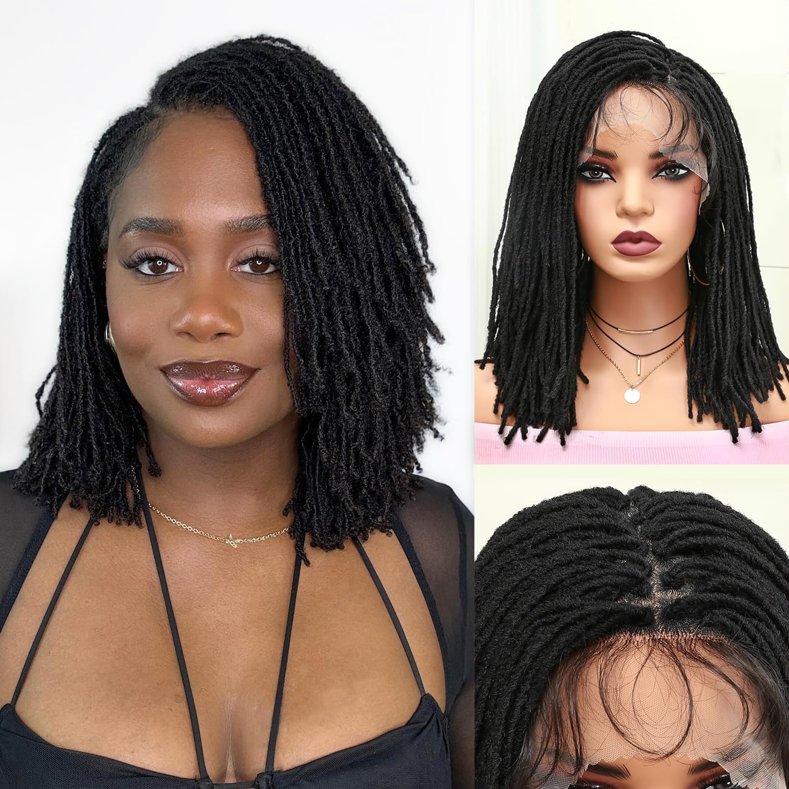 Lady Miranda Full Lace Dreadlock Wig with Baby Hair Pre Plucked Knotless Square Part Faux Locs Wig Braided Wigs for Black Women Full Double Lace Wig Dreadlocks Crochet Hair for Black Women