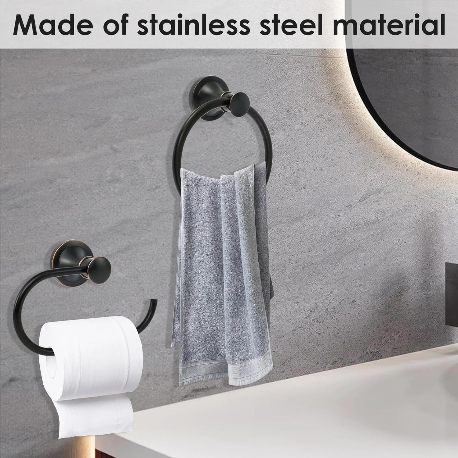Towel Ring 2pcs Towel Ring Hook Toilet Paper Holder Bathroom Wall Mounted Stainless Steel Rotated Roundness Hardware Accessories for Bath, Kitchen