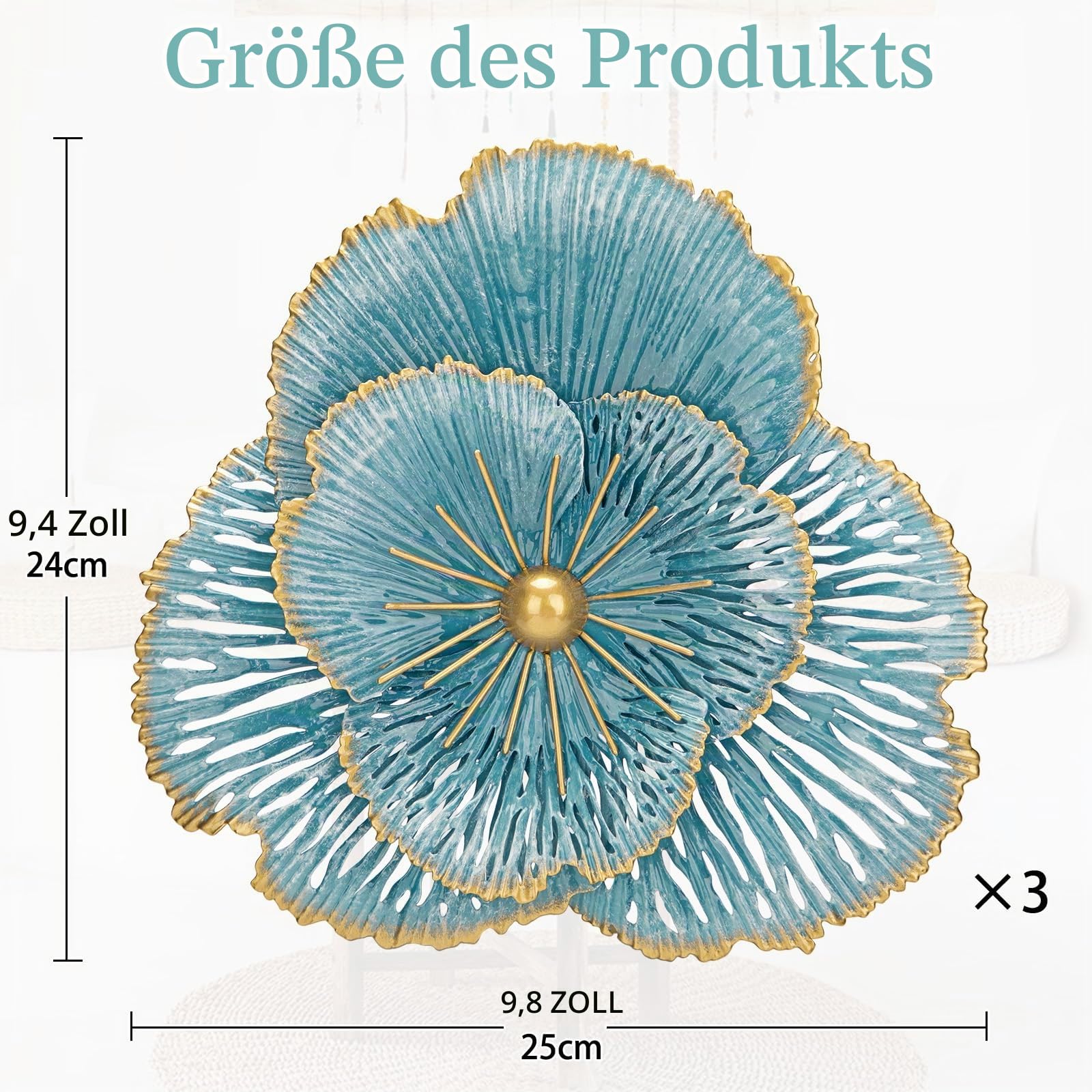 3er-Set Wandskulpturen Wandblume aus Metall Magnolie Wandschmuck Dekorationen 3D Metallbilder Modernes Antik-Finish für Haus Wohnzimmer Esszimmer Schlafzimmer Küche Korridor