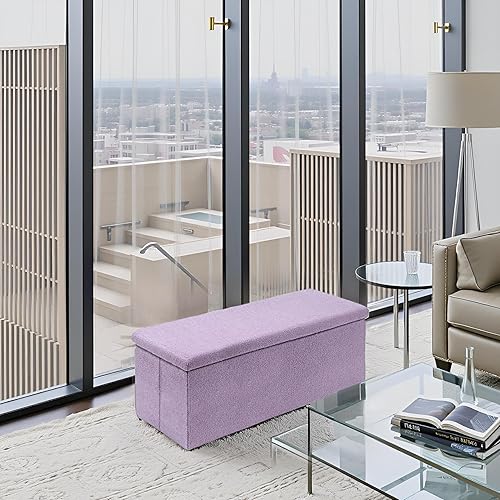 Miniatura 191 de PINPLUS Otomanas otomanas de almacenamiento con forma cuadrada con reposapiés de almacenamiento para sala de estar, asiento otomano Boucle para