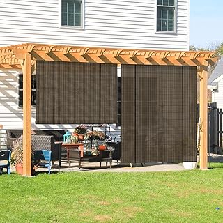 Coarbor Outdoor Roll up Shades Blinds for Porch Pergola Shade Privacy Roller Shade Screen for Deck Gazebo Brown 6'W x 6'H