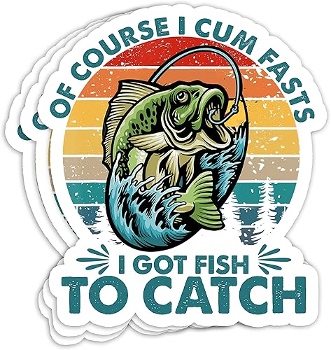 Calcomanías vintage de Course I Cum Fast I Got Fish to Catch Fisher 4x3 para laptop, ventana, coche, parachoques, casco, botella de agua (paquete de