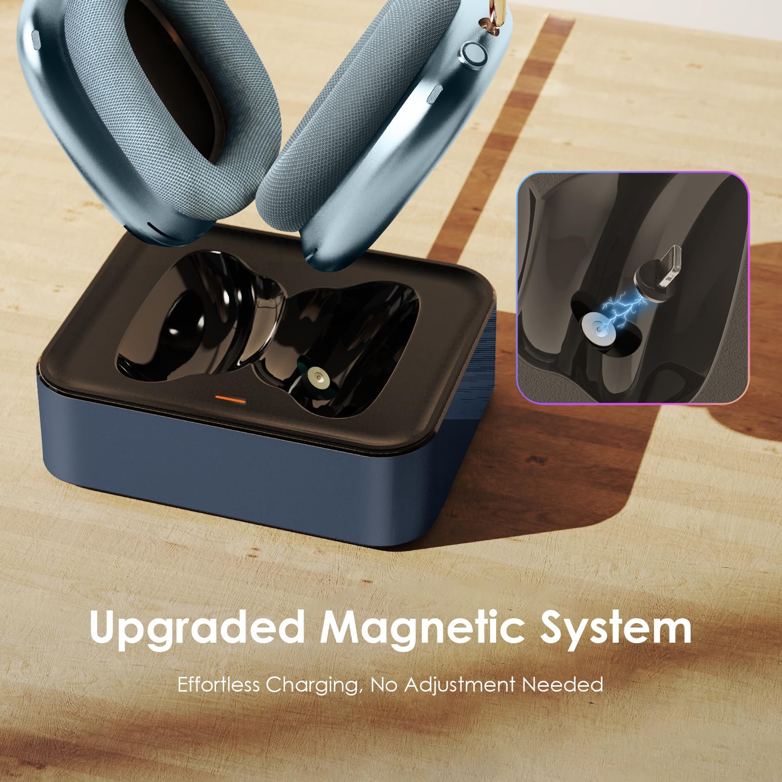 Station de charge pour écouteurs AirPods Max 2024 & 2020 - Station de charge magnétique avec connecteurs Lightning et Type-C doubles (Bleu)