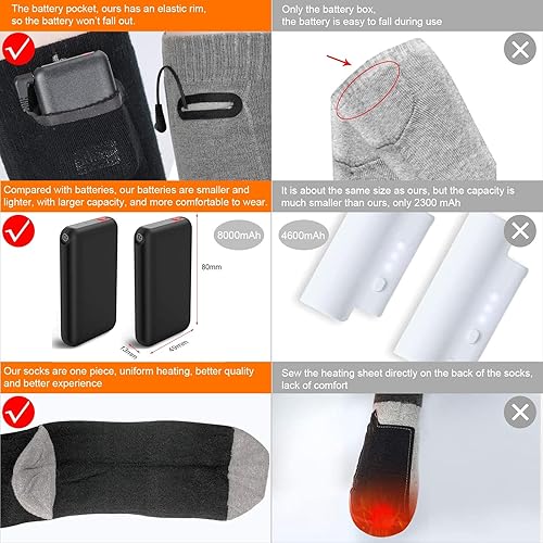 Miniatura 6 de Calcetines térmicos para hombres y mujeres, calcetines térmicos eléctricos recargables mejorados con batería de gran capacidad de 8000 mAh, 3