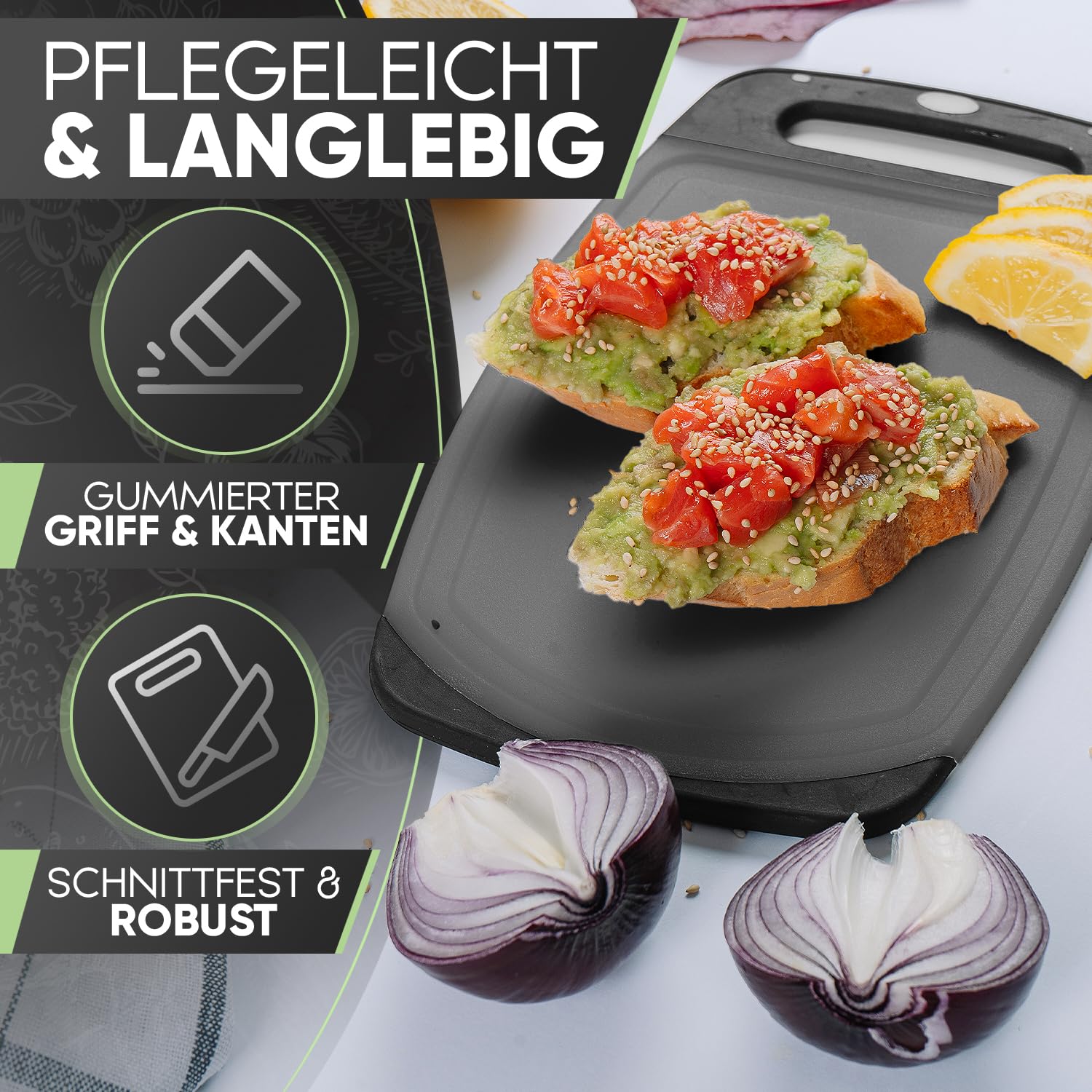 Loco Bird Frühstücksbrettchen Spülmaschinenfest - Brettchen 25x16cm, Schneidebrett Kunststoff BPA freie, Hygienisches Brotzeitbrett für die Küche, Vielseitiges Schneidbrett Set, Robustes Cutting Board