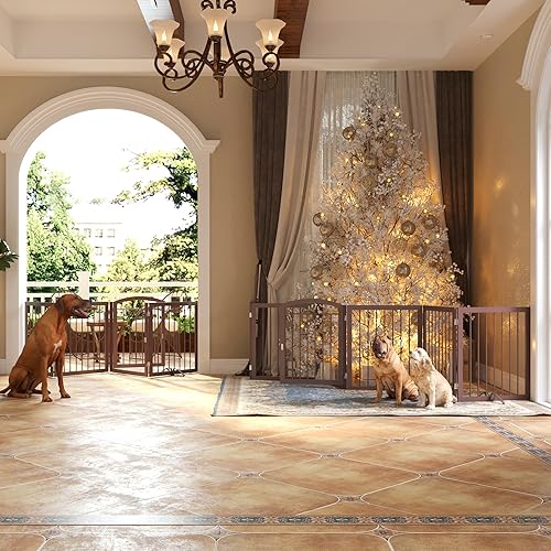 Miniatura 5 de JSB Puerta para perros extra ancha de 30 pulgadas de alto con paso de puerta, tubo redondo independiente para mascotas, para pasillos, escaleras,