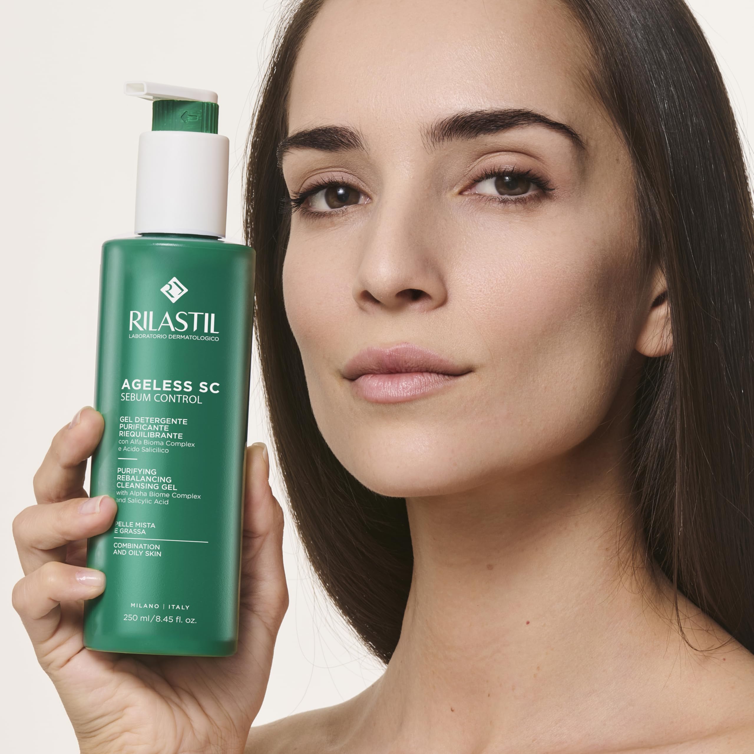 Rilastil Ageless SC Sebum Control, Gel detergente purificante e riequilibrante viso con Alfa Bioma Complex e Acido Salicilico ad azione sebonormalizzante, 250 ml