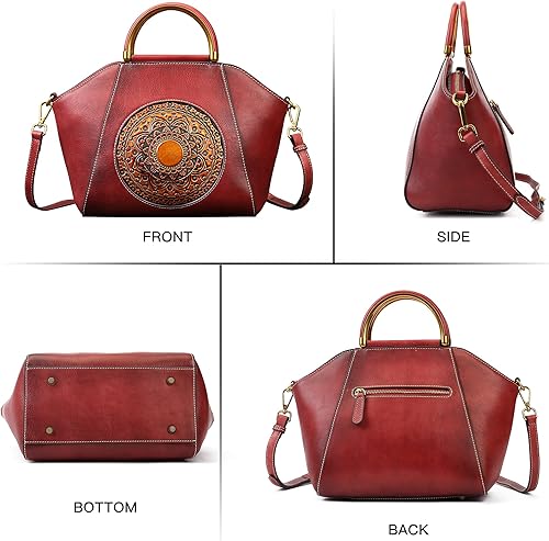 Miniatura 6 de Bolsos de cuero genuino para mujer, organizador retro de cuero de curtido vegetal, bolso de hombro de tótem en relieve vintage