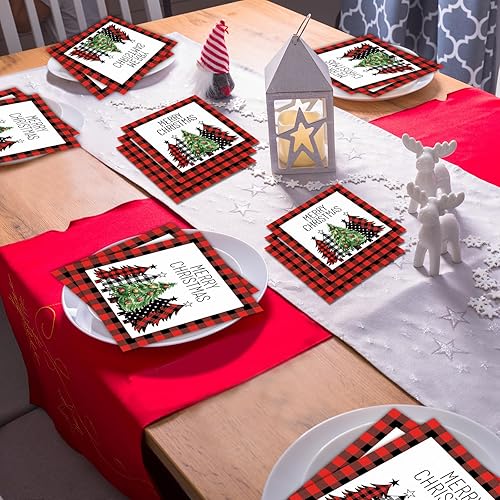 Miniatura 6 de Servilletas de Navidad de búfalo rojo y negro, servilletas de almuerzo de Navidad, toallas de mano de papel desechables para decoración de mesa de