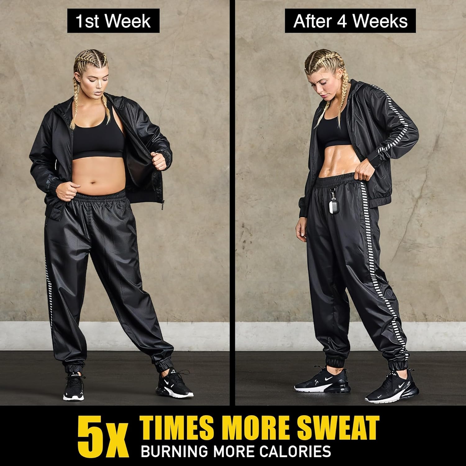 Elite Sports Zipper Sauna Suit for Men & Women, Zipper Hoodie Weight Loss Sweat Suit, Anti-Rip PVC for Gym MMA Boxing