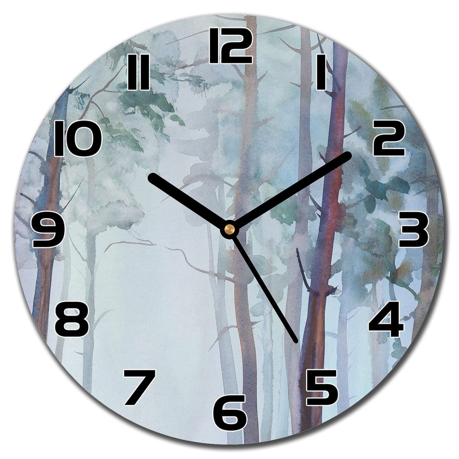Horloge en verre cuisine et salon moderne 30cm forêt sombre murale