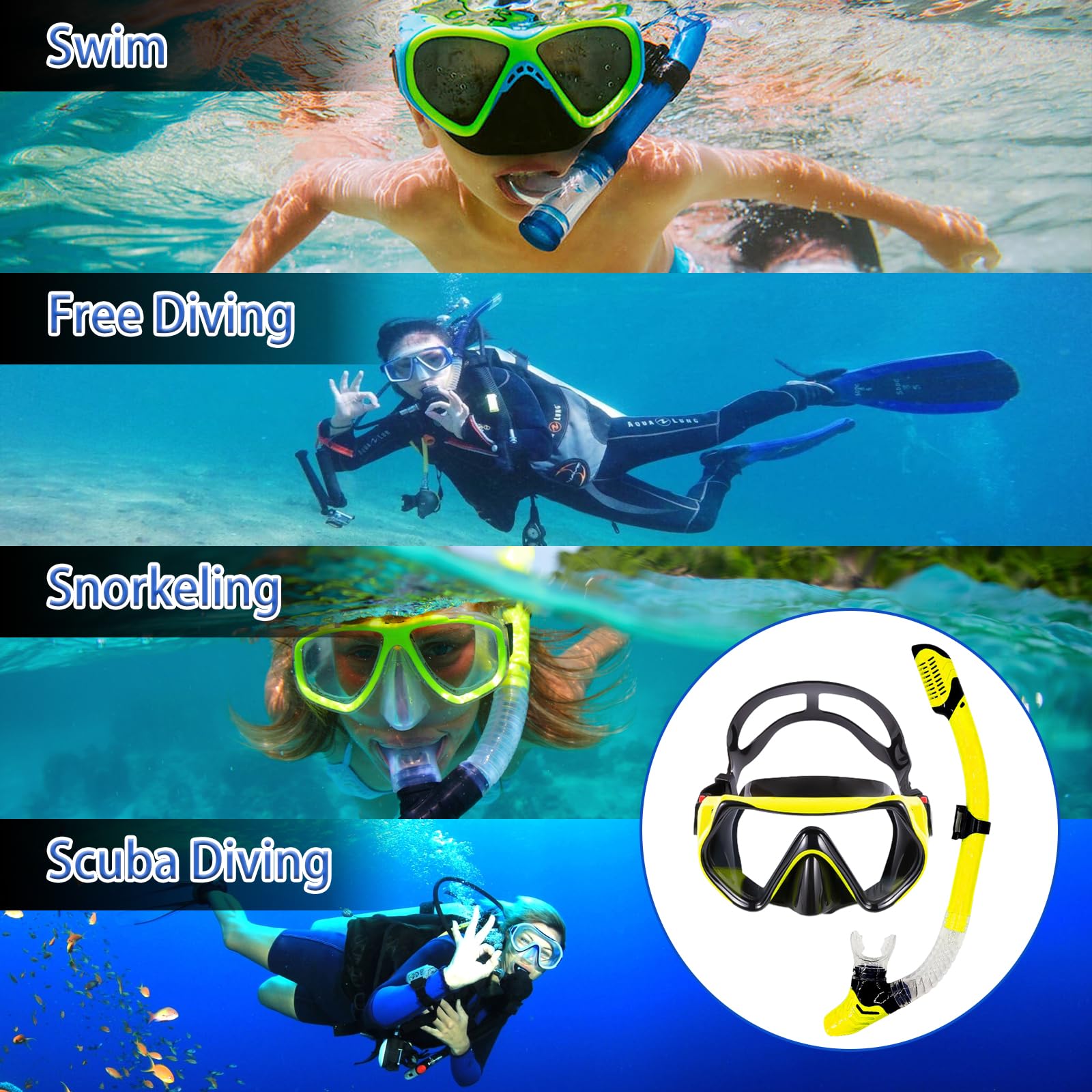 TUDIVING-Schnorchelset Erwachsene mit Verstellbare Taucherflossen Anti-Leck & Anti-Fog Taucherbrille und Dry Schnorchel, Professionell Schnorcheln Set für Tauchen und Schwimmen