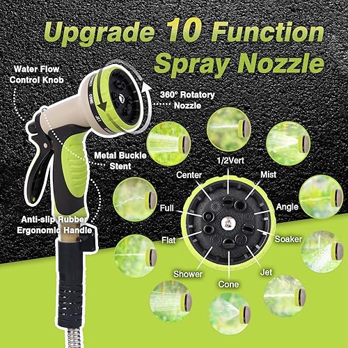 Miniatura 6 de Manguera de jardín de metal de 75 pies  Manguera de agua de metal de acero inoxidable resistente con boquilla de 10 funciones, ligera, sin