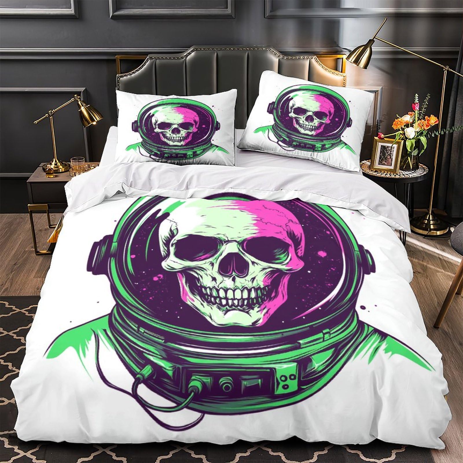 Housse de couette crâne spatial 3D en microfibre 260x220cm pour lit super king