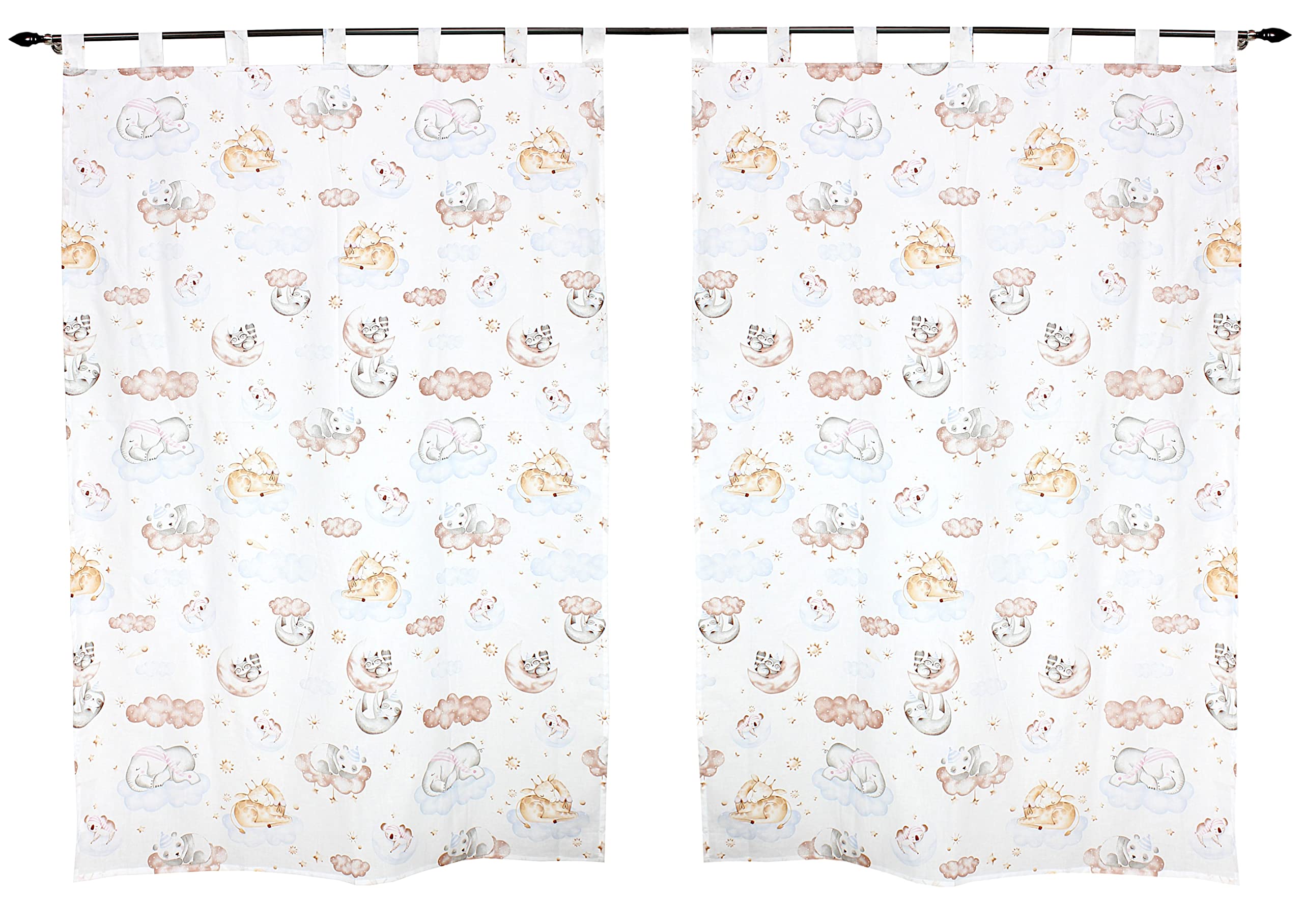 Tende Cameretta Bambini Con Bracciali - Set 2 Pezzi 155x95cm Stampa Animali E Nuvole - Foto 7