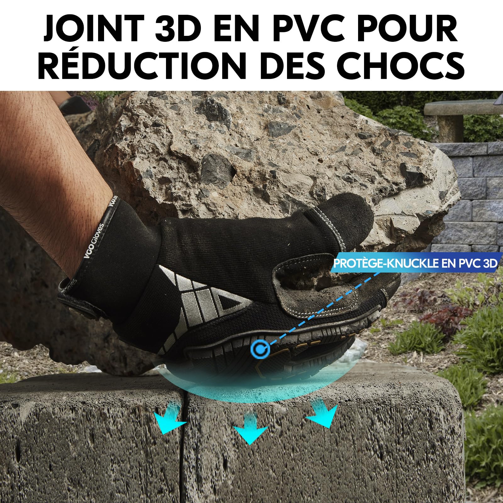 Vgo... 3Paires Gants de travail de sécurité, gants de mécanicien, gants anti-vibrations, robustes (SL8849,9/L,Noir/Doré,3Paires)