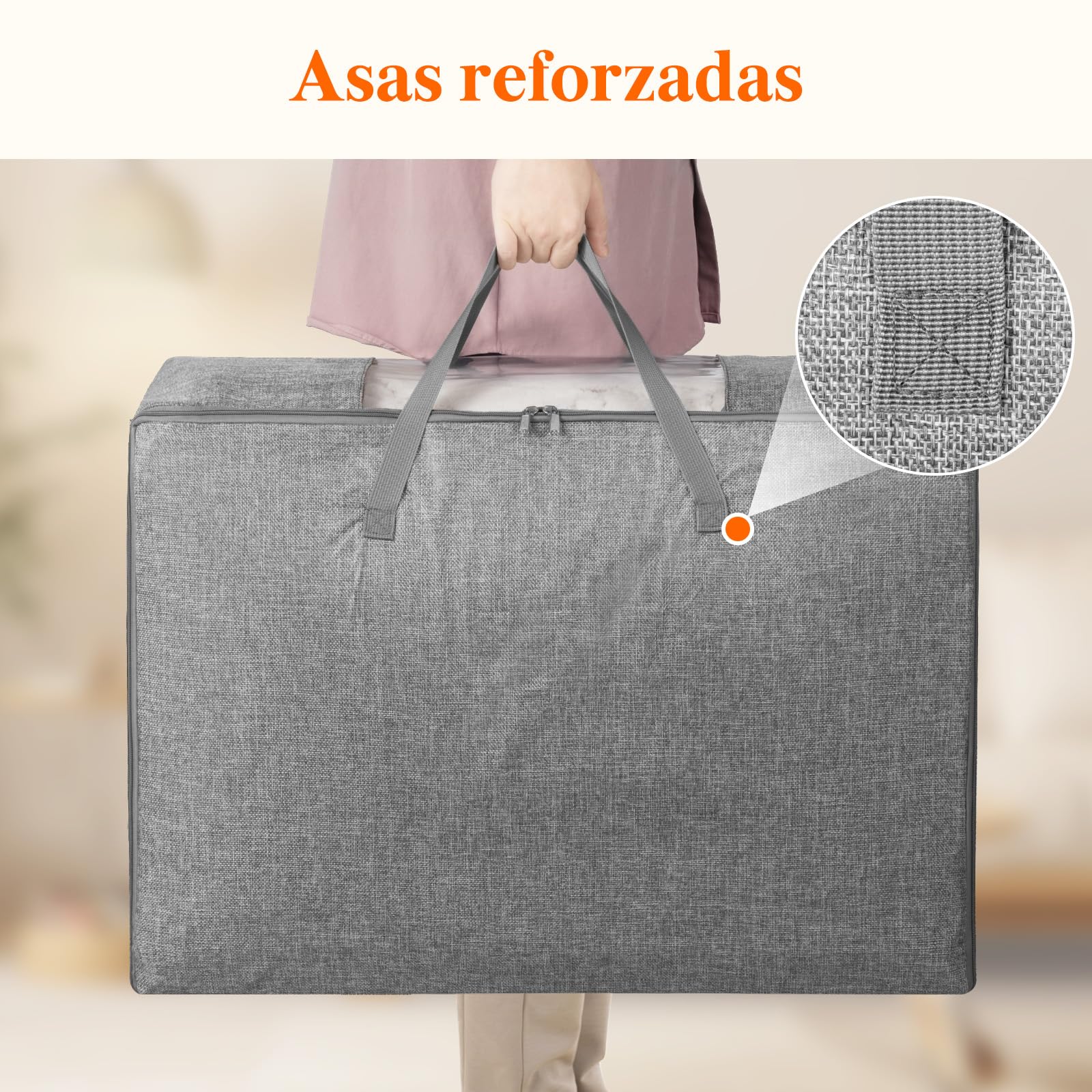 Lifewit 105L Grandes Bolsas de Almacenamiento de Ropa Cama de 4 Piezas, Cajas de Almacenaje Sabanas con Cremallera y Manijas, Organizador Edredon Cama para Armario/Dormitorio/Bajo Cama