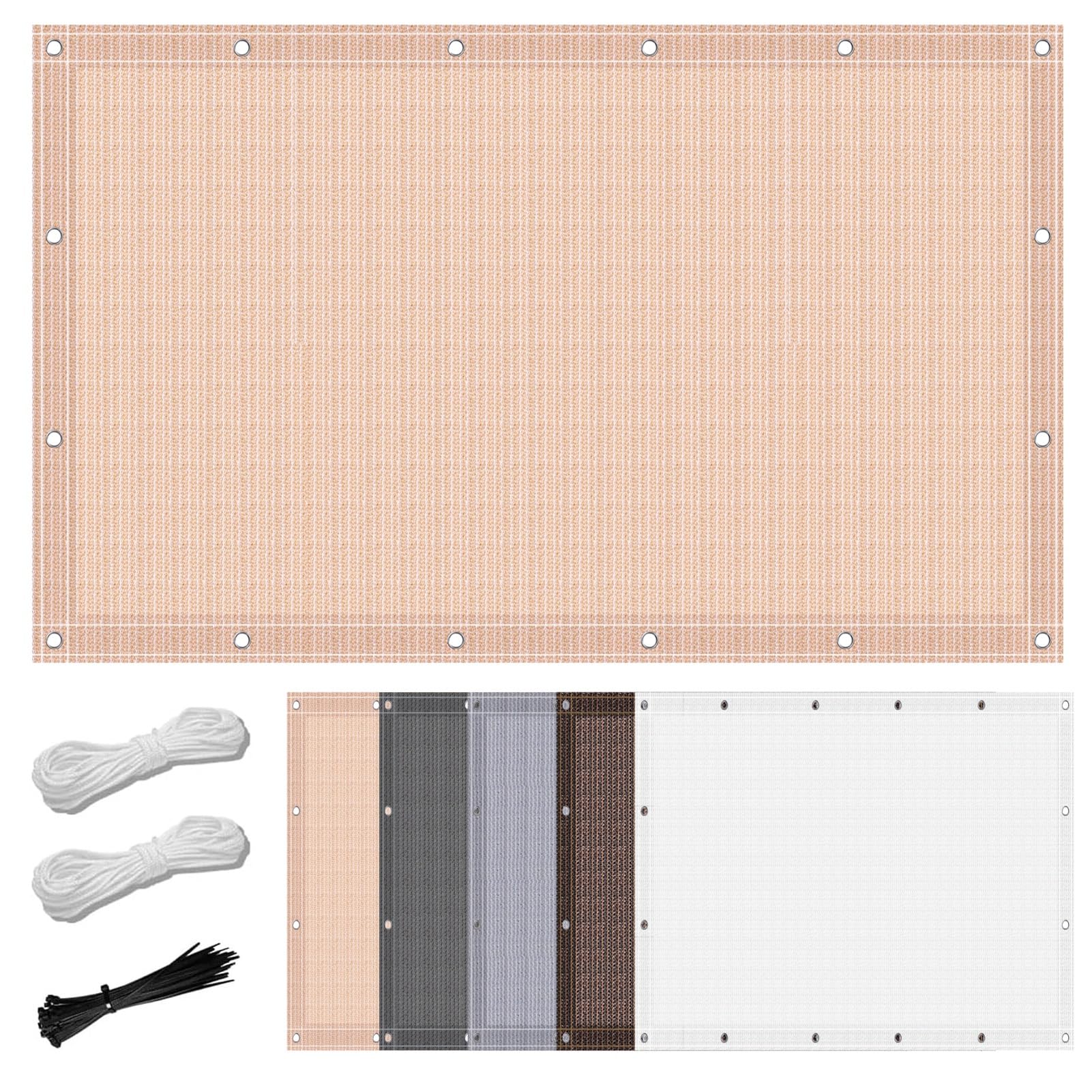 WQPMNYG Cream Outdoor Fence Netting 0.7 x 5.4m - Anti-Peeping Weatherproof Sunshade Net with Holes & Cable Ties for Balcony Patio and Terrace Protection