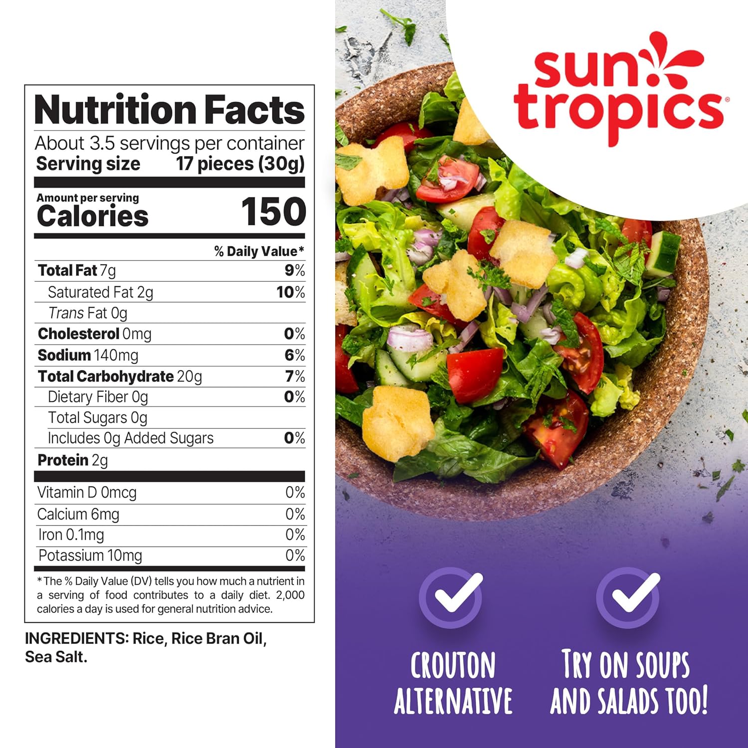 Sun Tropics Mochi Crunch, Sea Salt Flavor- 3.5 oz (6 Pack) | Crispy Crunchy Mochi Bites, Rice Nuggets | Mochi Puff Rice Crackers- Gluten Free & Dairy Free- No MSG Added | Asian Rice Snacks