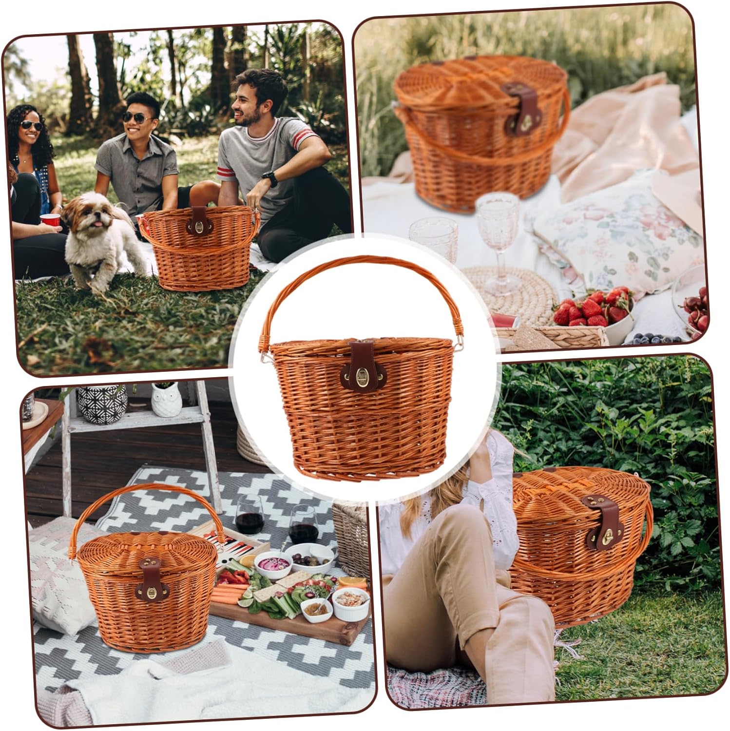 Natural Wicker Bike Basket Front Rack with Lid and Handle Stylish for Bicycles Brown Large Capacity